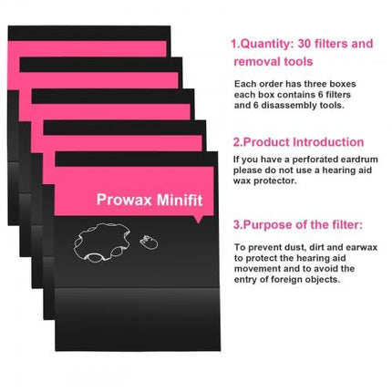 ProWax MiniFit Hearing Aid Wax Filters Hearing Aid Wax Protection Filters, ProWax MiniFit Replacement Wax Protection Filters with 6 Tools and 6 Filters, ProWax MiniFit Filters Hearing Aid Supplies 5 Pack/30 Pieces