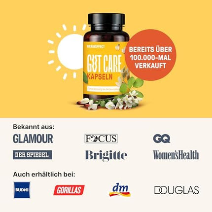 BRAINEFFECT Gut Care - With 20 billion bacterial cultures of Bifidobacterium &amp; Lactobacillius, Calcium, Vitamin B6 &amp; B12 - 60 Capsules