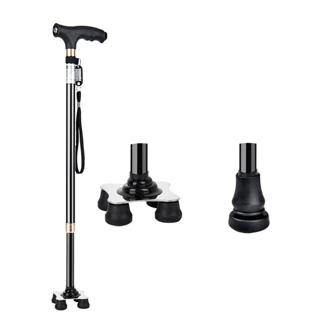 KCareU Walking Sticks for Seniors, LED Light, Non-Slip Walking Stick with Adjustable Length for Elderly, with Ultra-Light 4-Leg Base