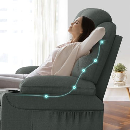 YONISEE TV Chair Electrically Adjustable, Stand-Up Aid Massage Chair with Massage Heat Function, Senior Chair, Relaxing Lounger with Footrest, 2 Side Pockets and Cup Holder, USB Ports