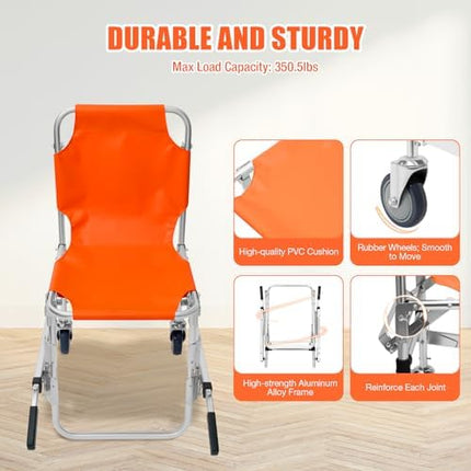 Carrying Chair 159kg Stair Chair 350lbs Stair Climber EMS Stairlift Made of Aluminum Alloy with 2 Wheels Ambulance Firefighter Evacuation for Elderly and Disabled
