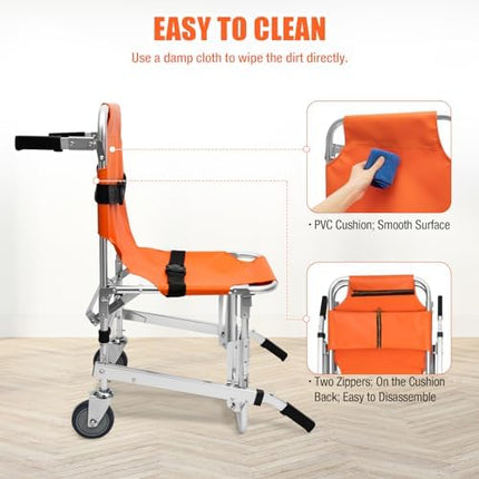 Carrying Chair 159kg Stair Chair 350lbs Stair Climber EMS Stairlift Made of Aluminum Alloy with 2 Wheels Ambulance Firefighter Evacuation for Elderly and Disabled