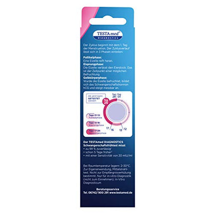 TESTAmed® DIAGNOSTICS Early Pregnancy Test, the pregnancy test provides a reliable test result of over 99%