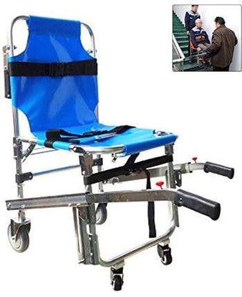 JYLT Stair Chair -ST008 Ambulance Firefighter Evacuation Medical Transport Chair with 4 Wheels and Patient Restraint Belts, 350 lbs Capacity, Blue