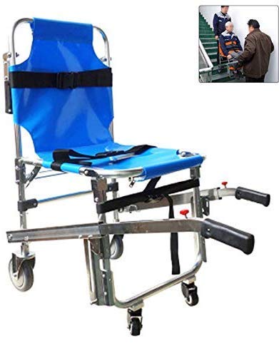 JYLT Stair Chair -ST008 Ambulance Firefighter Evacuation Medical Transport Chair with 4 Wheels and Patient Restraint Belts, 350 lbs Capacity, Blue