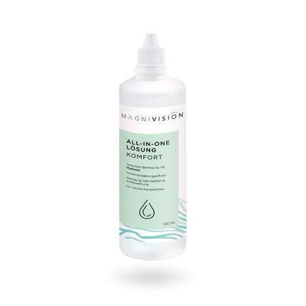 MAGNIVISION All-in-One Solution Comfort, 100ml (travel size) for soft contact lenses, for cleaning and storing soft contact lenses, borate-free, Made in Europe