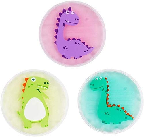 Hilph Cooling Pads for Children with Non-Toxic Gel for Injuries (3 Pack), 11 x 11 cm Dinosaur Small Ice Packs Cold &amp; Warm Compress Ice Pack for Wisdom Tooth, Bumps, Fever, Bruises, Insect Bites