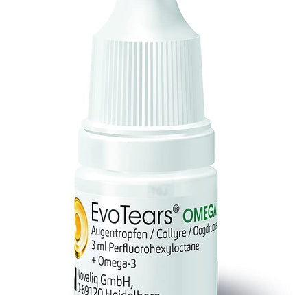 EvoTears® OMEGA eye drops for dry and irritated eyes, with Omega 3 - Unique due to perfluorohexyloctane and water-free, 3ml