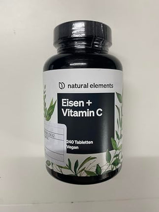 Iron with 40mg natural vitamin C – 240 vegan iron tablets – with natural vitamin C from acerola – chelate complex (iron bisglycinate) – high dosage, without unnecessary additives