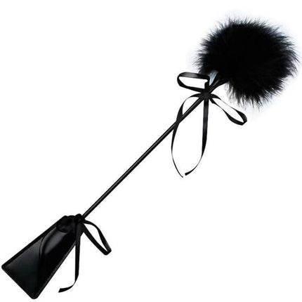 Erotic play satin black and white eye mask blindfold with feather tickler love feather, leather slapper hand spanking paddle BDSM fetish bondage set sex toy for couples SM