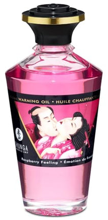 Shunga Heating Effect Massage Oil Aphrodisiac, White, Raspberry Emotion, 100 ml