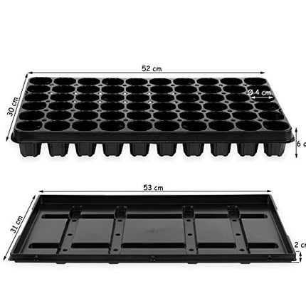 BigDean 4X Growing Tray Pro 60 Planting Holes Ø 4.7 cm &amp; Saucer Planting Tray Growing Tray Potting Tray 53 x 31 cm