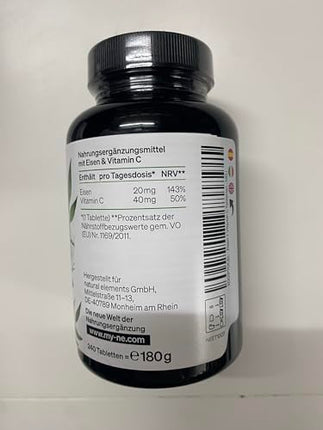 Iron with 40mg natural vitamin C – 240 vegan iron tablets – with natural vitamin C from acerola – chelate complex (iron bisglycinate) – high dosage, without unnecessary additives