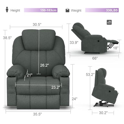 YONISEE TV Chair Electrically Adjustable, Stand-Up Aid Massage Chair with Massage Heat Function, Senior Chair, Relaxing Lounger with Footrest, 2 Side Pockets and Cup Holder, USB Ports