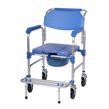 bimiti Foldable Commode Chair for Seniors, Commode Chair with Wheels and Anti-Roll-Over Pedals, Wheelchair with Toilet for Patients, Seniors, Disabled and Pregnant Women, Load Capacity up to 150 kg