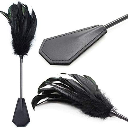 Deluxe Feather Tickler, Love Feather Leather Flogger Whip Bondage Paddle Set Bed Restraints Sex Toy with Blindfold Eye Mask