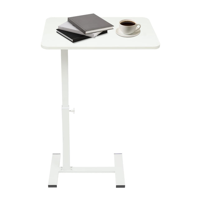Caskunbsy Bedside Table, Overbed Table on Wheels, Height-Adjustable, Adjustable Bedside Table for Hospital and Home, Rolling Laptop Table (White)