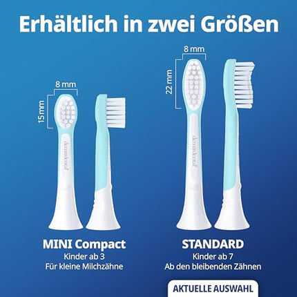 demirdental replacement brushes for kids, suitable for Philips Sonicare replacement brushes Kids, children's sonic toothbrushes, children's replacement brushes from 7 years, corresponds to HX6044, turquoise, set of 8