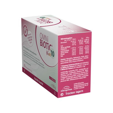 OMNi BiOTiC 10 Kids | 20 servings (50 g) | 10 bacterial strains | 10 billion germs per daily dose | Powder | With inulin | Vegan | Gluten-free | Lactose-free | For daily use