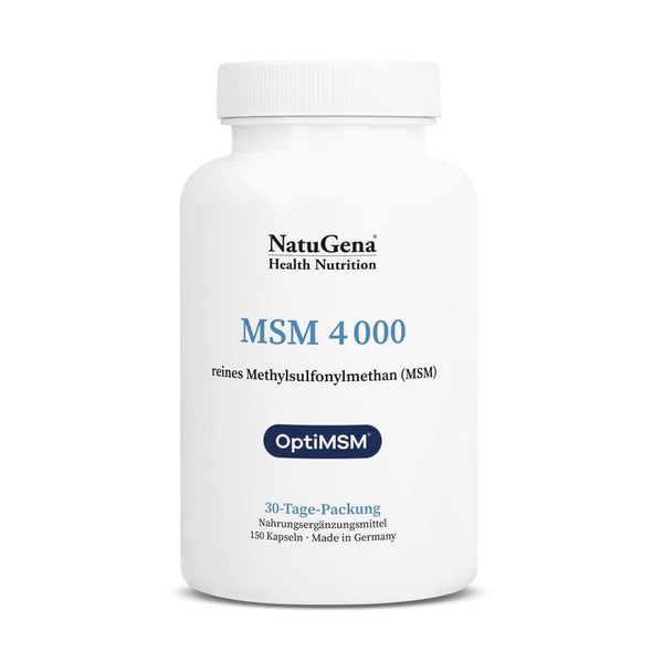NatuGena MSM 4000, 4,000 mg pure methylsulfonylmethane (MSM) per daily dose, derived from the raw material OptiMSM, 150 capsules (30-day pack)