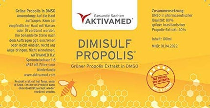 AKTIVAMED® Propolis extract green 20% dissolved in DMSO 100ml - with vitamins C, E, B, and biotin - best beekeeping quality - PROPOLIS DIMISULF 100ml without alcohol - pollutant-free - certificates available