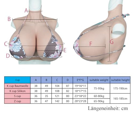 YRZGSAWJ K Cup S Cup Z Cup Silicone Breast Forms Plus Size Fake Silicone Breasts Artificial Breast Silicone Filled Breast Prosthesis for Crossdresser Transgender (Nude, Z Cup)