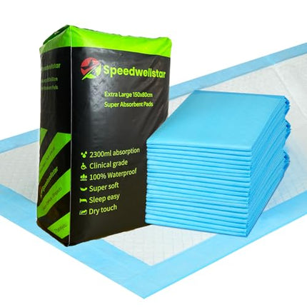20 disposable incontinence pads for beds, size XL, 150 x 80 cm, hospital quality, highly absorbent, absorbs up to 2300 ml