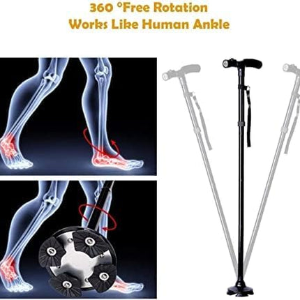 Walking Stick with LED Light, Ohuhu Walking Stick for Men &amp; Women, Foldable Height Adjustable, Walking Aid with Carrying Bag, Gifts for Seniors &amp; Adults