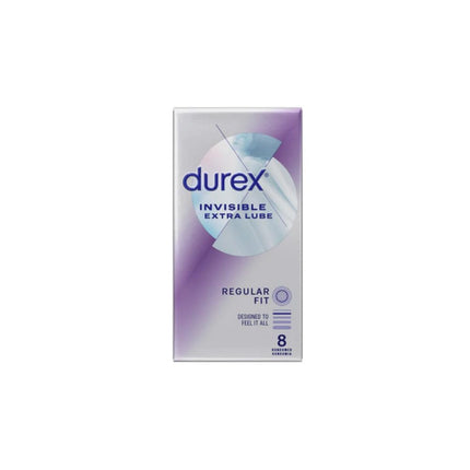 Durex Invisible Extra Lube Condoms, Regular Fit, 8 Count