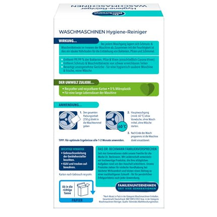 Dr. Beckmann Washing Machine Hygiene Cleaner | Machine cleaner with activated carbon | Removes unpleasant odors | 250 g