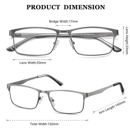 EYECEDAR Amcedar 5 pieces reading glasses men rectangle frame metal gray stainless steel material spring hinges included computer reading glasses 2.00