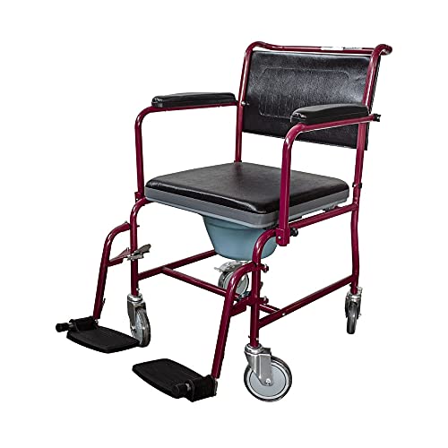 Mobiclinic, Commode chair with casters, Ancla, European brand, Toilet seat for the elderly and disabled, Toilet seat, Folding armrests, Removable footrests, Lid, Bordeaux