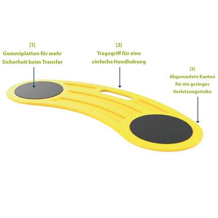 CareLine Transfer Board Smooth in curve shape up to 200 kg yellow