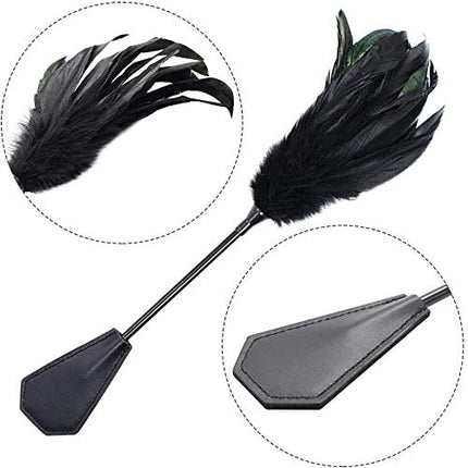 Deluxe Feather Tickler, Love Feather Leather Flogger Whip Bondage Paddle Set Bed Restraints Sex Toy with Blindfold Eye Mask