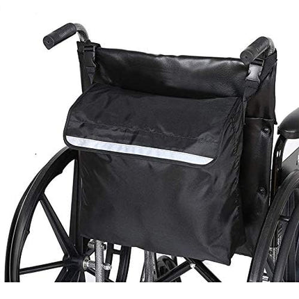 PERFETSELL Wheelchair Bag Rear Waterproof Oxford Wheelchair Bag Large Black Wheelchair Backpack Storage Bag with Reflective Strips for Wheelchair Handles