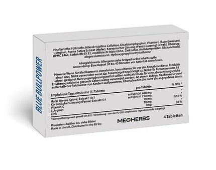 Blue pleasure pills for the active man – high-dose tablets with immediate effect, extra strong and tailored to the needs of men with Ginseng and Avena Sativa – Blue Bullpower