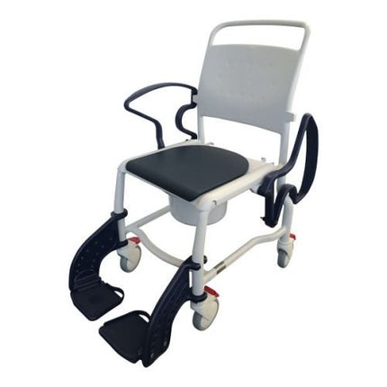 Rebotec Bonn toilet chair with 4 parking brakes and height-adjustable legrests