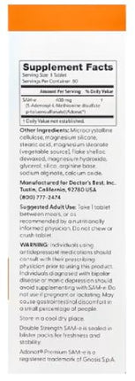 Doctor's Best - SAM-e, 400mg Double Strength | Mood and Liver Support - 60 Tablets
