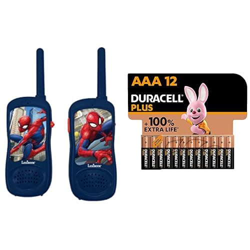 Lexibook Spiderman, Walkie Talkies, Communication Game for Children, Communication Game for Children, Belt Clip, Battery Operated, Red and Blue, TW11SP, Universal Size, Various Models + Duracell