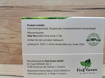 Feel Green 296244 Ecocube Aloe Vera, Sustainable Gift Idea (100% Eco Friendly), Grow Your Own/Cultivation Kit, Plants in a Wooden Cube, Made in Austria
