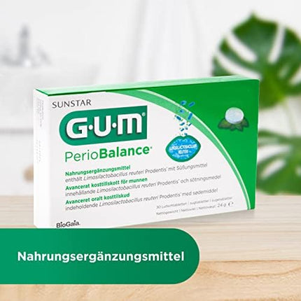 GUM PerioBalance Lozenges/Food supplement for the gums/Contains the patented bacterium Limosilactobacillus reuteri Prodentis/Pleasant mint flavor/2x30 (+1 free sample)