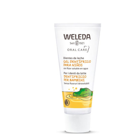 WELEDA Organic Children's Toothpaste – vegan, natural cosmetic toothpaste without fluoride for the care of baby teeth and gums of toddlers and babies. Fluoride-free toothpaste to protect against cavities (1 x 50 ml)