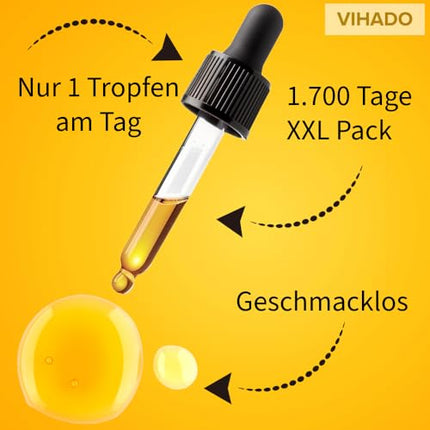 Vihado Vitamin D3 K2 Drops High Dose for Adults, XXL Pack with 1000 IU Vitamin D3, Premium Purity without Additives, 50 ml (1,700 Drops)