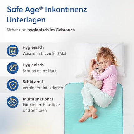 Safe Age® Washable Incontinence Pad - 86x92cm, Incontinence Bed Pad for Adults, Children and Pets, Waterproof Mattress Topper