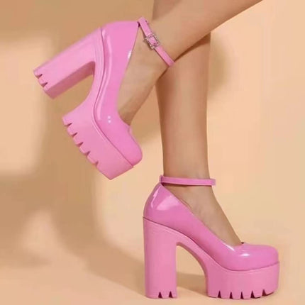 Goth Platform Crystal Ankle Strap Round Toe Hook &amp; Loop Chunky Block High Heels Fashion Evening Shoes Mary Jane Shoes Wrap Toe Sexy Party Dress Shoes for Women Comfortable Stylish