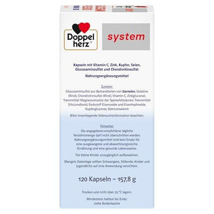 Doppelherz system GLUCOSAMIN 800 PLUS – With vitamin C to contribute to normal collagen formation for normal cartilage function – 120 capsules