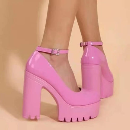 Goth Platform Crystal Ankle Strap Round Toe Hook &amp; Loop Chunky Block High Heels Fashion Evening Shoes Mary Jane Shoes Wrap Toe Sexy Party Dress Shoes for Women Comfortable Stylish