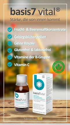 basis 7 vital to strengthen the immune system and nervous system by sanoctua, natural immune treatment for drinking with royal jelly, valuable vitamins and minerals, 100ml