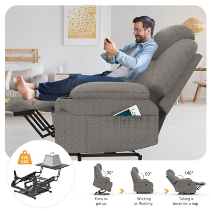 YONISEE TV Chair Electrically Adjustable, Stand-Up Aid Massage Chair with Massage Heat Function, Senior Chair, Relaxing Lounger with Footrest, 2 Side Pockets and Cup Holder, USB Ports