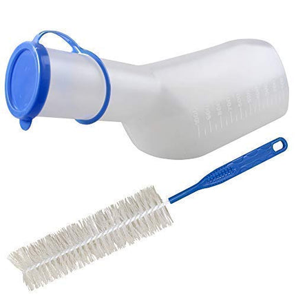 Medi-Inn urine bottle PP for men, milky | 1 liter capacity | autoclavable | with cleaning brush